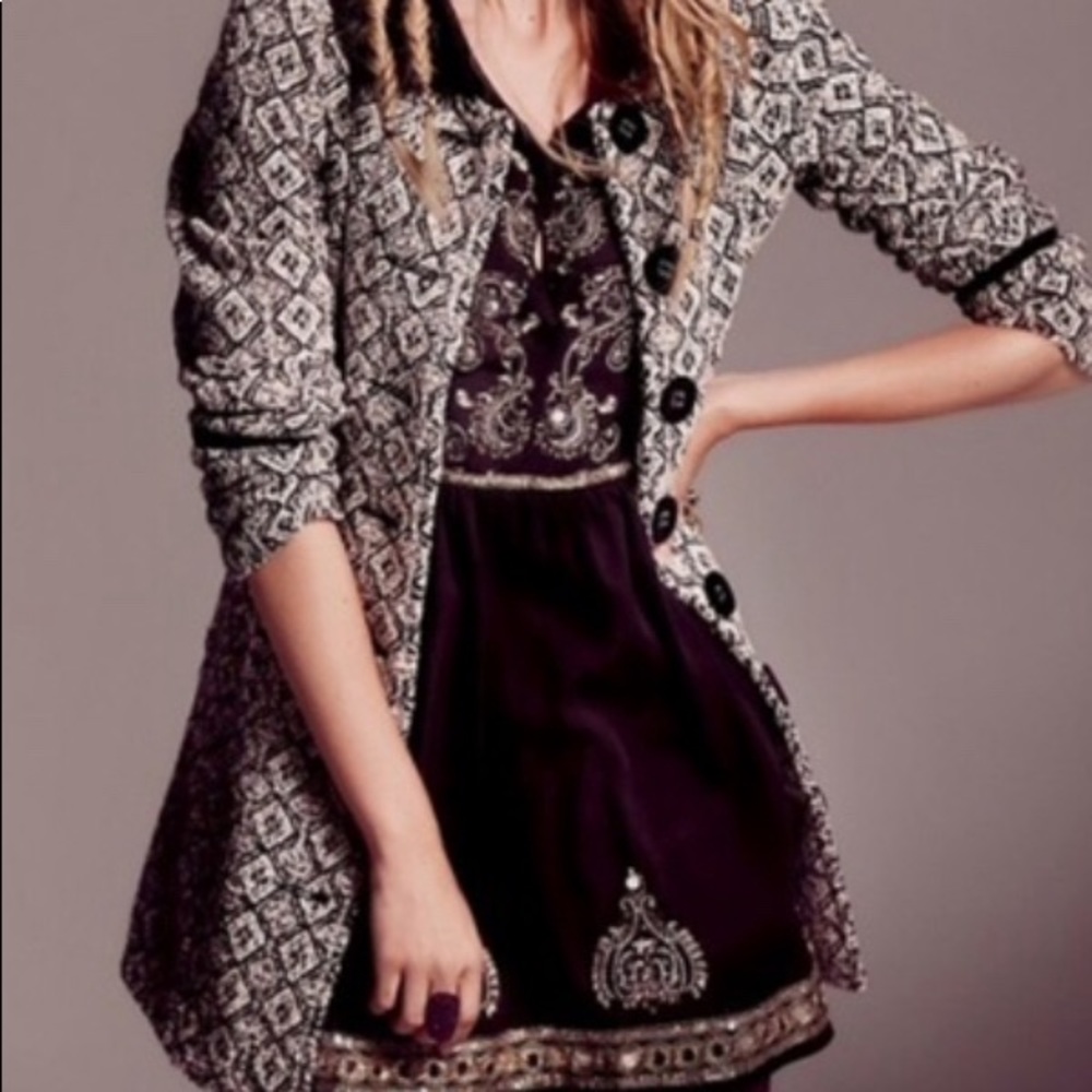 Free people black white tapestry peacoat